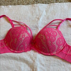 Victoria's Secret Hot Pink Lace Bra strappy push up